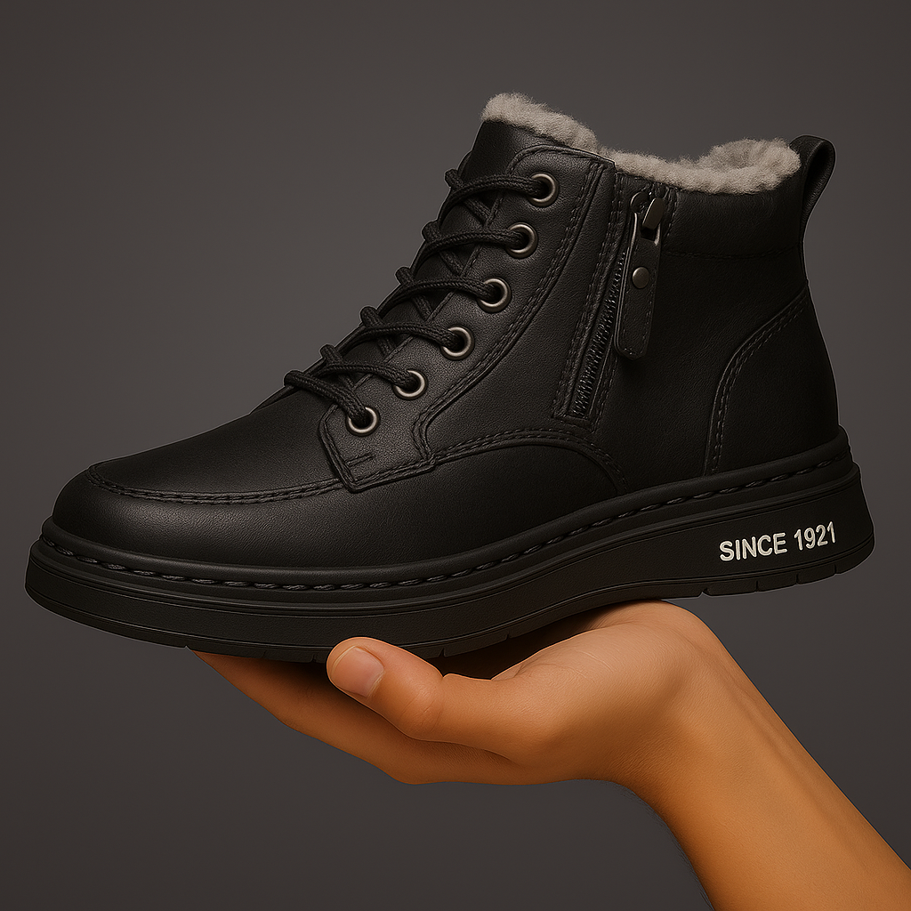 Sznurowane buty za kostkę z bocznym zamkiem i jasnym wykończeniem cholewki