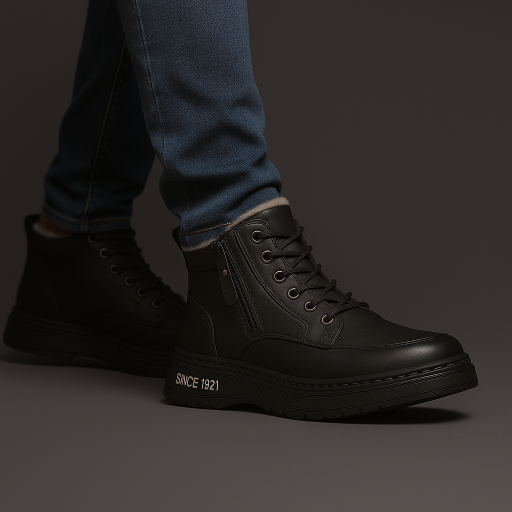 Sznurowane buty za kostkę z bocznym zamkiem i jasnym wykończeniem cholewki