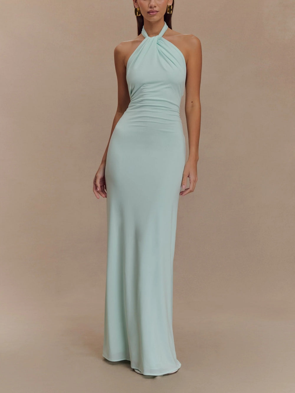 Damska Sukienka Maxi Halter — Odkryte Plecy, Dopasowana Talia, Letnia