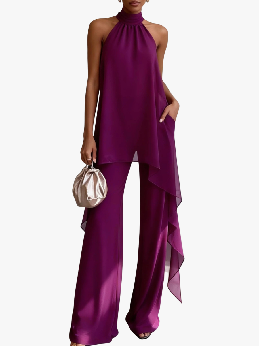 Damski Komplet z Dekoltem Halter — Elegancki, Dwuczęściowy, Letni
