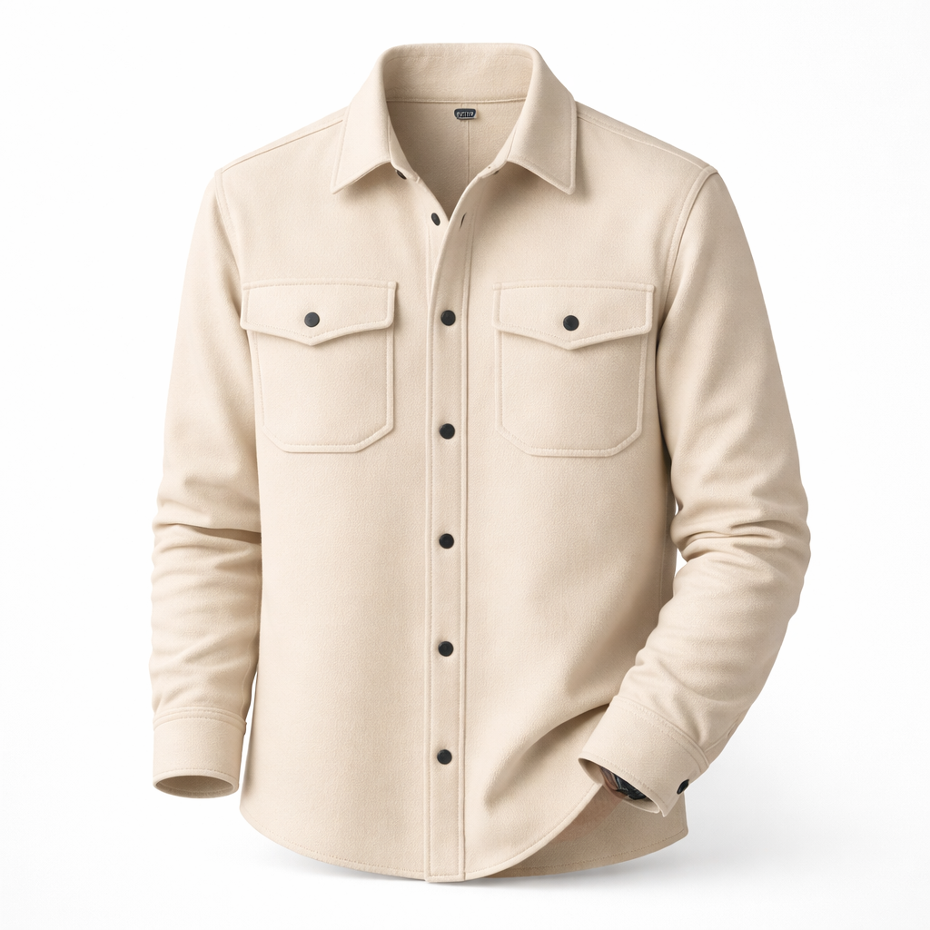 Beżowy męski overshirt z kieszeniami na piersi