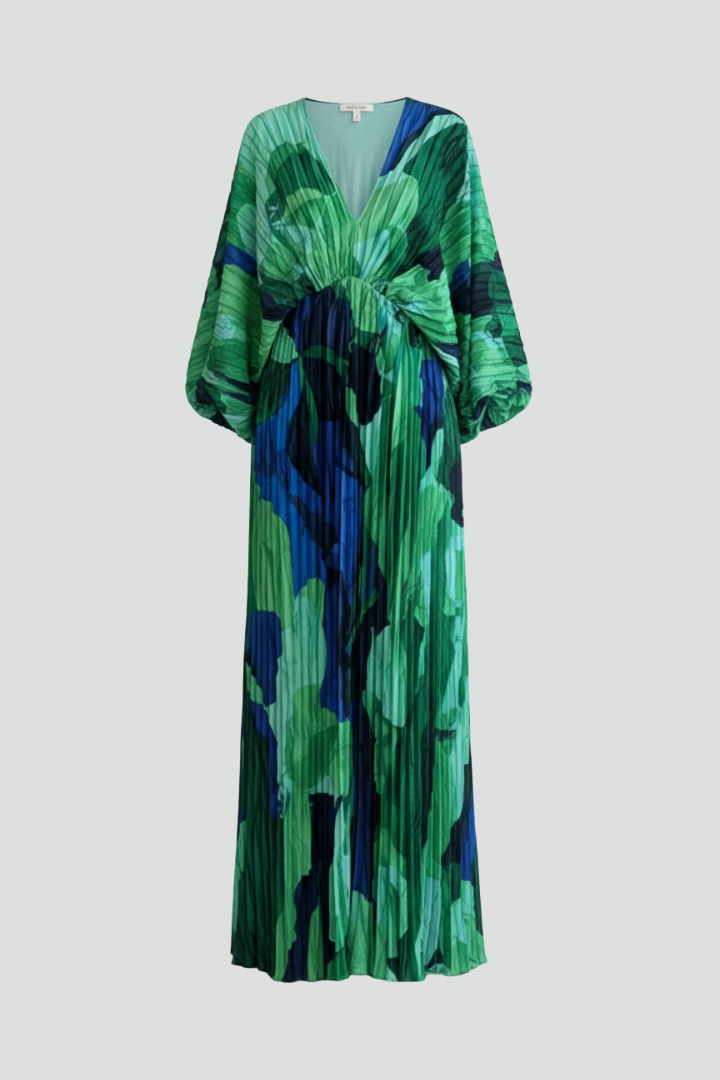 Damska Sukienka z Dekoltem w Serek i Plisowanym Dołem