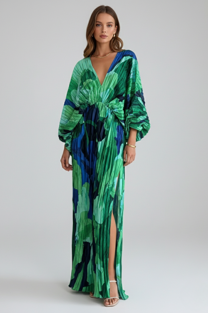 Damska Sukienka z Dekoltem w Serek i Plisowanym Dołem