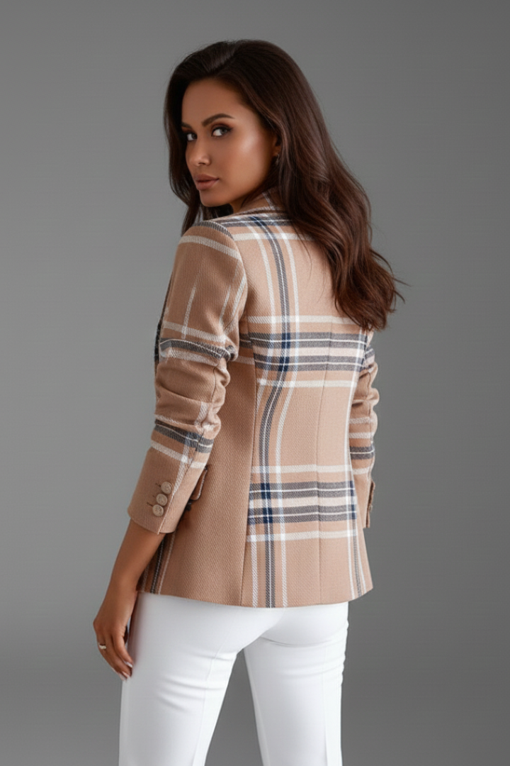 Damski Blazer z Klapami i Fakturowaną Powierzchnią