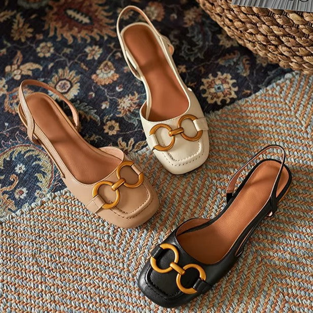 Damskie zamszowe baleriny slingback z metalową klamrą