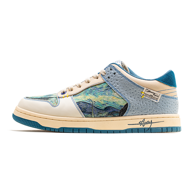 Sneakersy z malarskim nadrukiem pejzażu i niebieską podeszwą