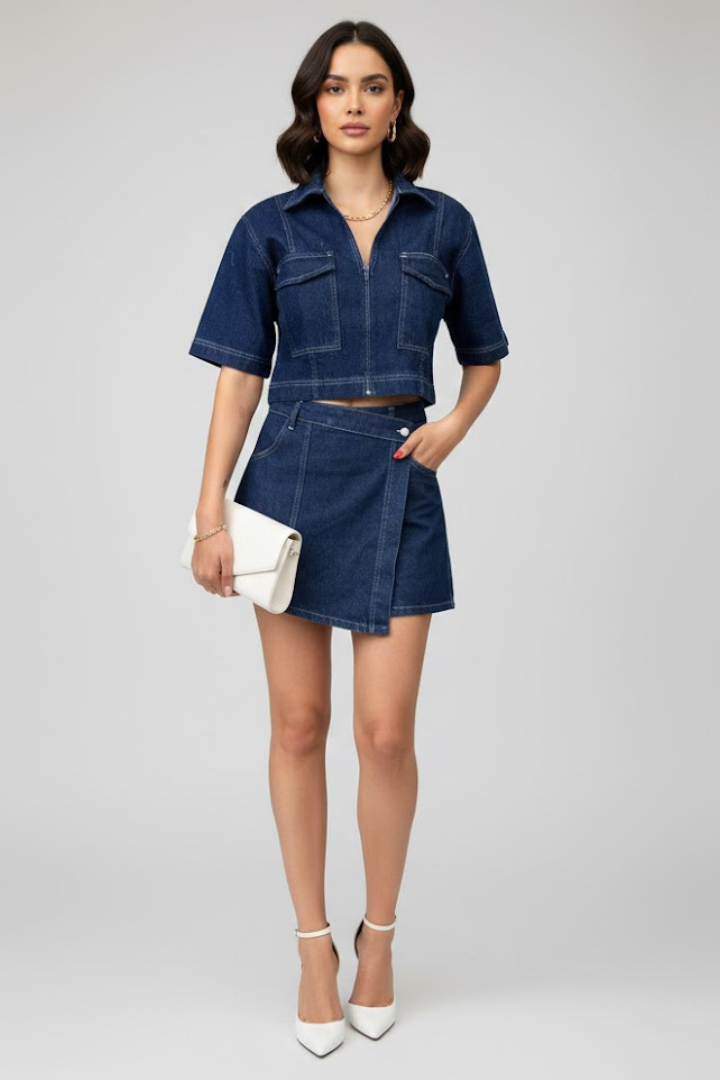 Damski Komplet z Dwóch Części i Krótkim Topem