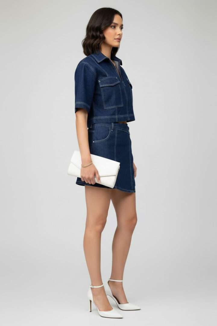 Damski Komplet z Dwóch Części i Krótkim Topem