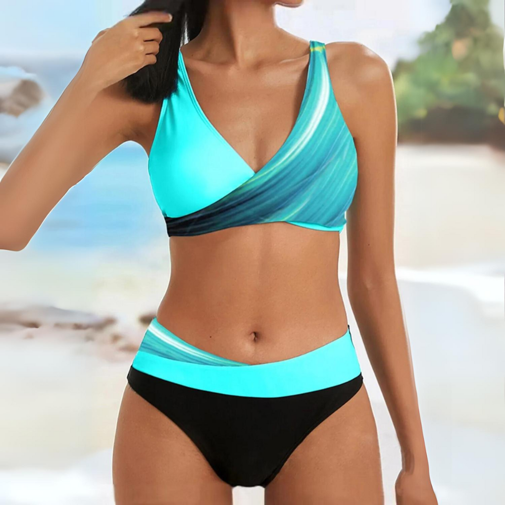 Damski Komplet Bikini Colorblock — Dwuczęściowy Strój z Kontrastem