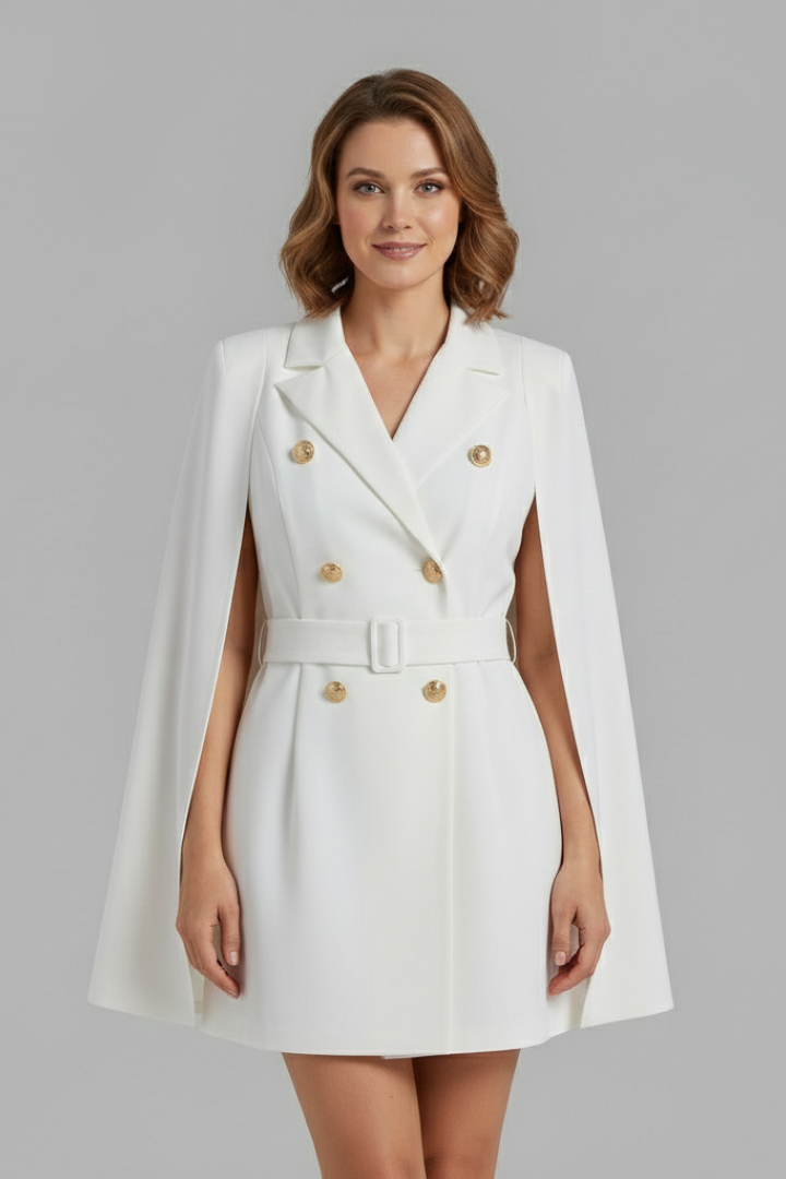 Damska Sukienka Blazerowa z Dwurzędowymi Guzikami i Paskiem