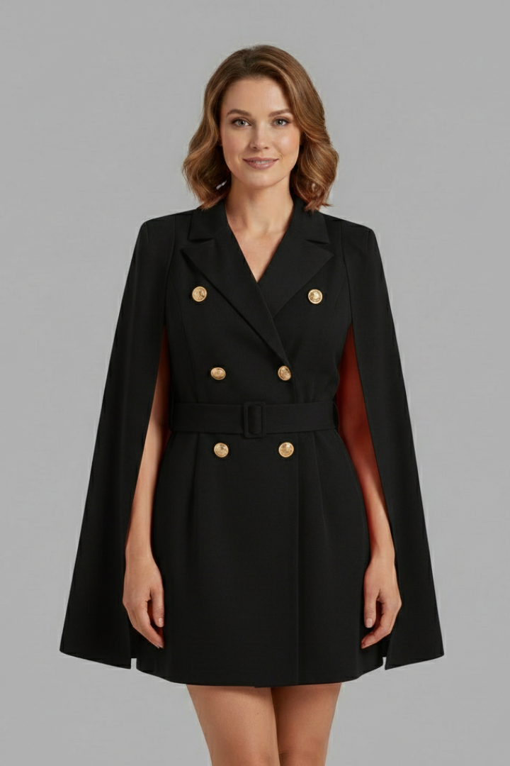 Damska Sukienka Blazerowa z Dwurzędowymi Guzikami i Paskiem