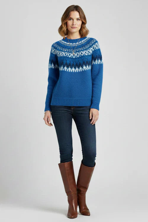 Damski Sweter z Okrągłym Dekoltem i Wzorem Fair Isle