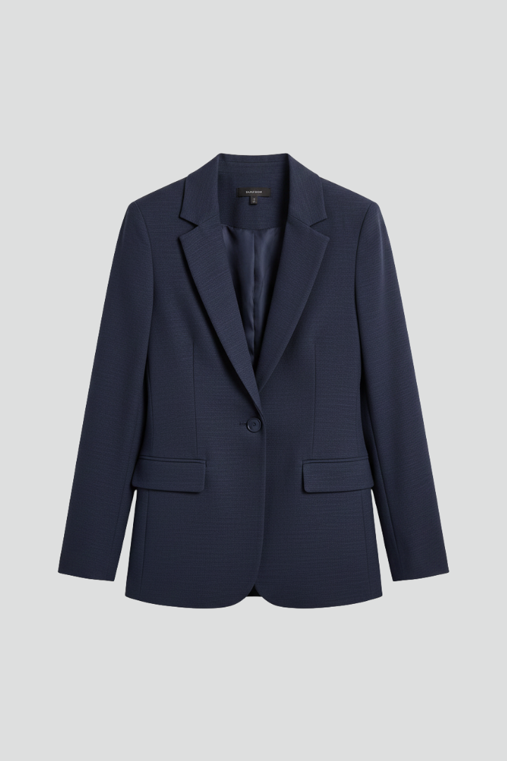 Damski D艂ugi Blazer z Fakturowan膮 Powierzchni膮 i Pojedynczym Zapi臋ciem