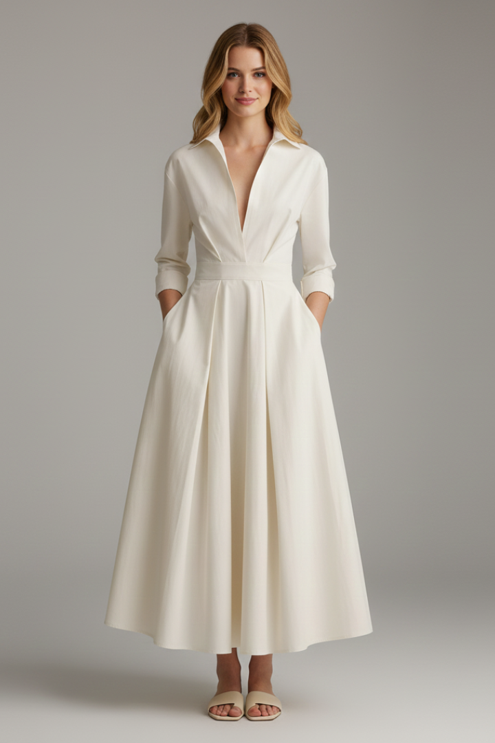 Damska Sukienka Midi z Podkreśloną Talią