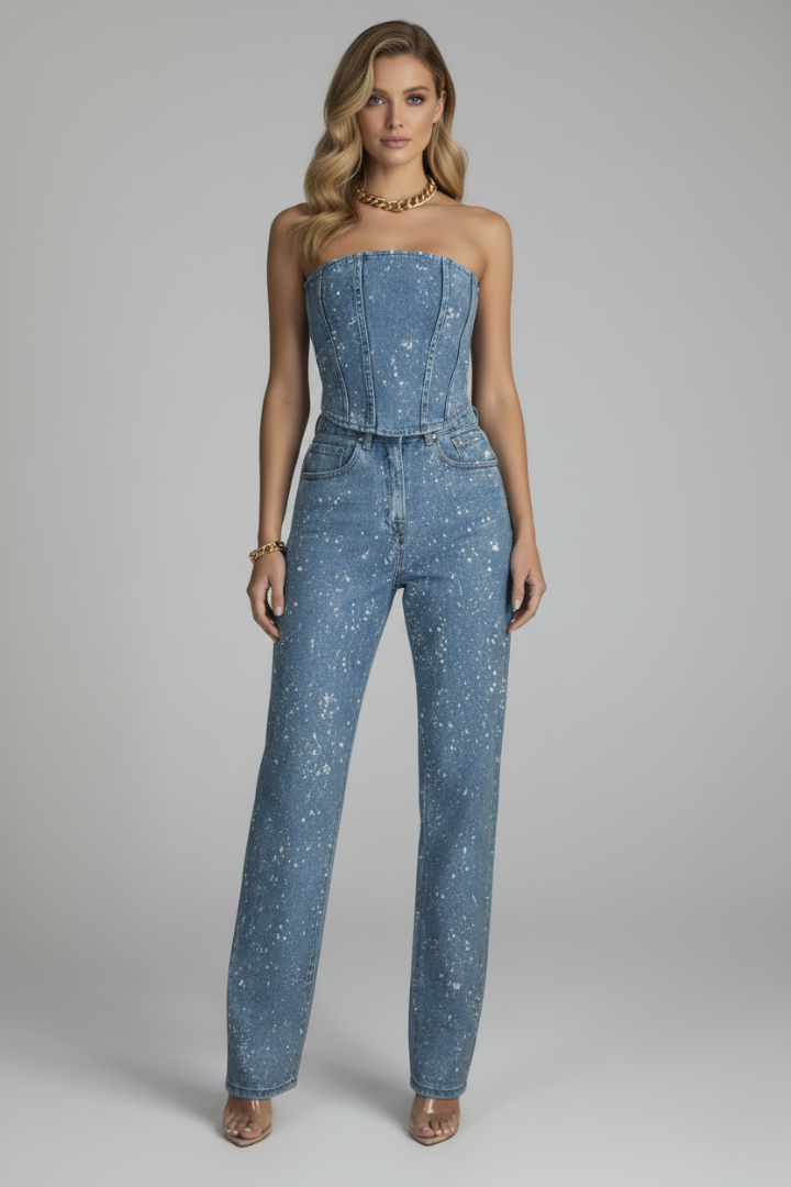Zestaw spodni damskich z topem bez ramiączek i prostymi spodniami