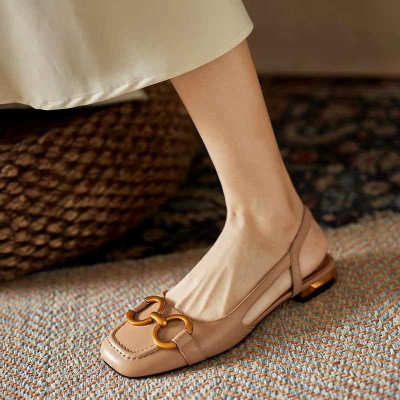 Damskie zamszowe baleriny slingback z metalową klamrą