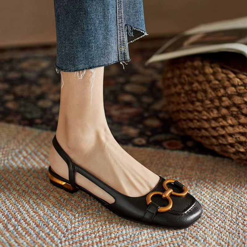 Damskie zamszowe baleriny slingback z metalową klamrą