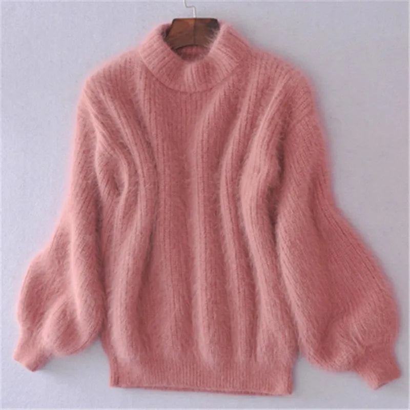 Pull femme à col roulé manches longues coupe ample