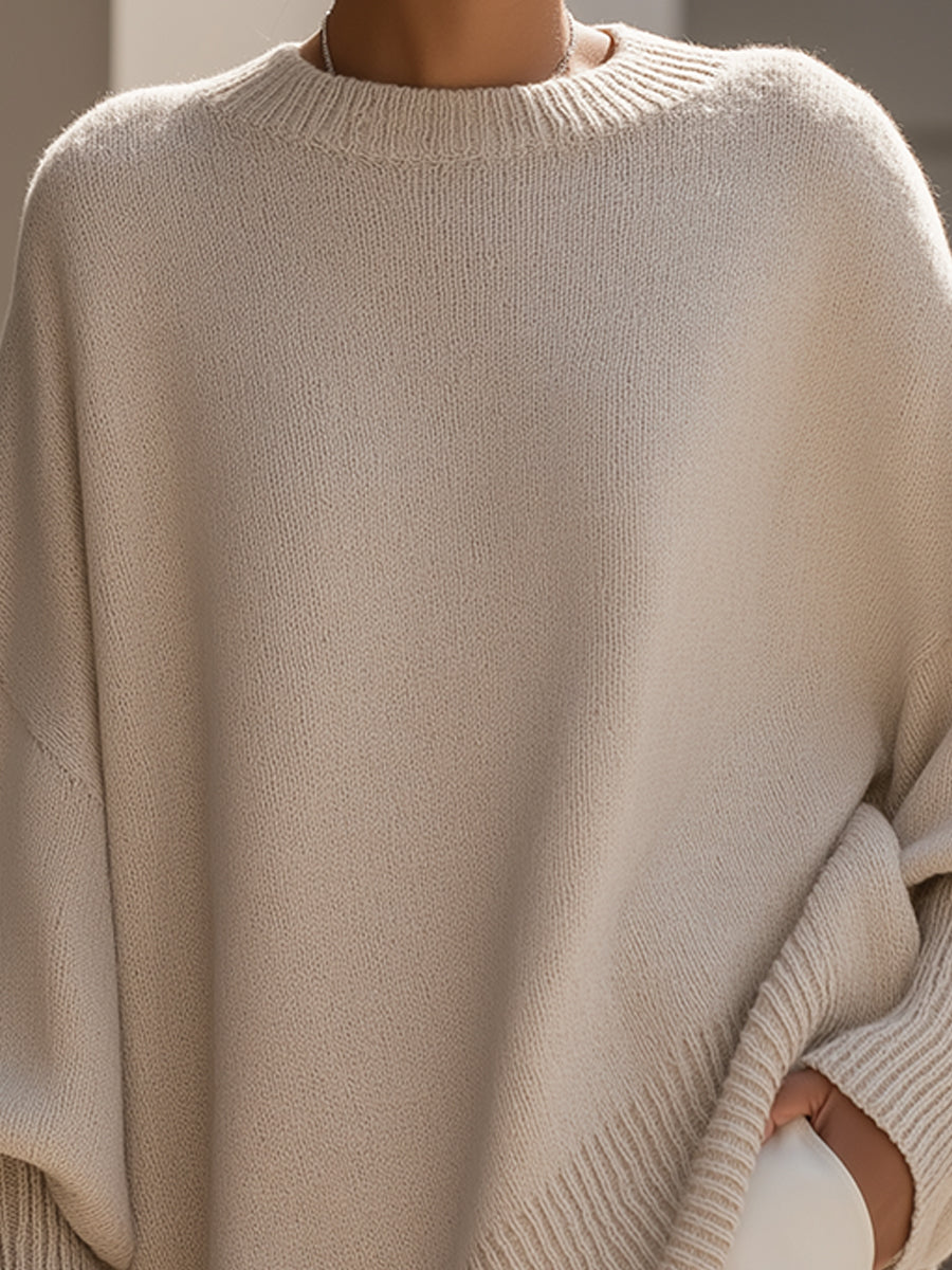 Pull oversize femme à col rond et manches larges