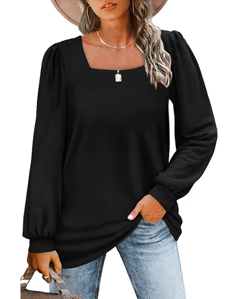 Camicetta donna con scollo quadrato e maniche lunghe