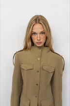 Veste femme kaki à col montant et poches