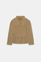 Veste femme kaki à col montant et poches