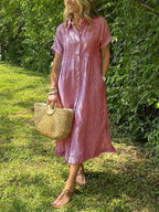 Robe chemise femme à rayures avec poches