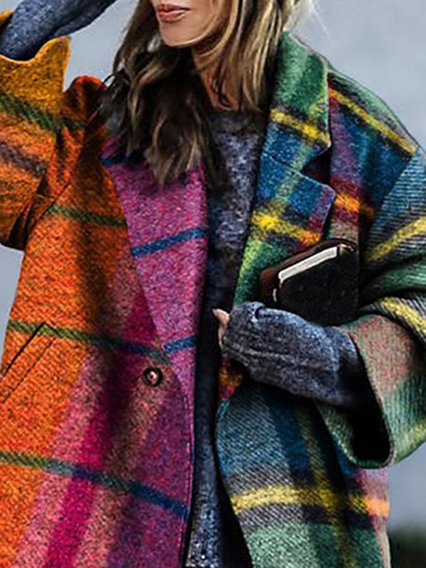 Cappotto donna a quadri con revers e taglio morbido