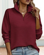 Sweat côtelé femme à col montant et zip
