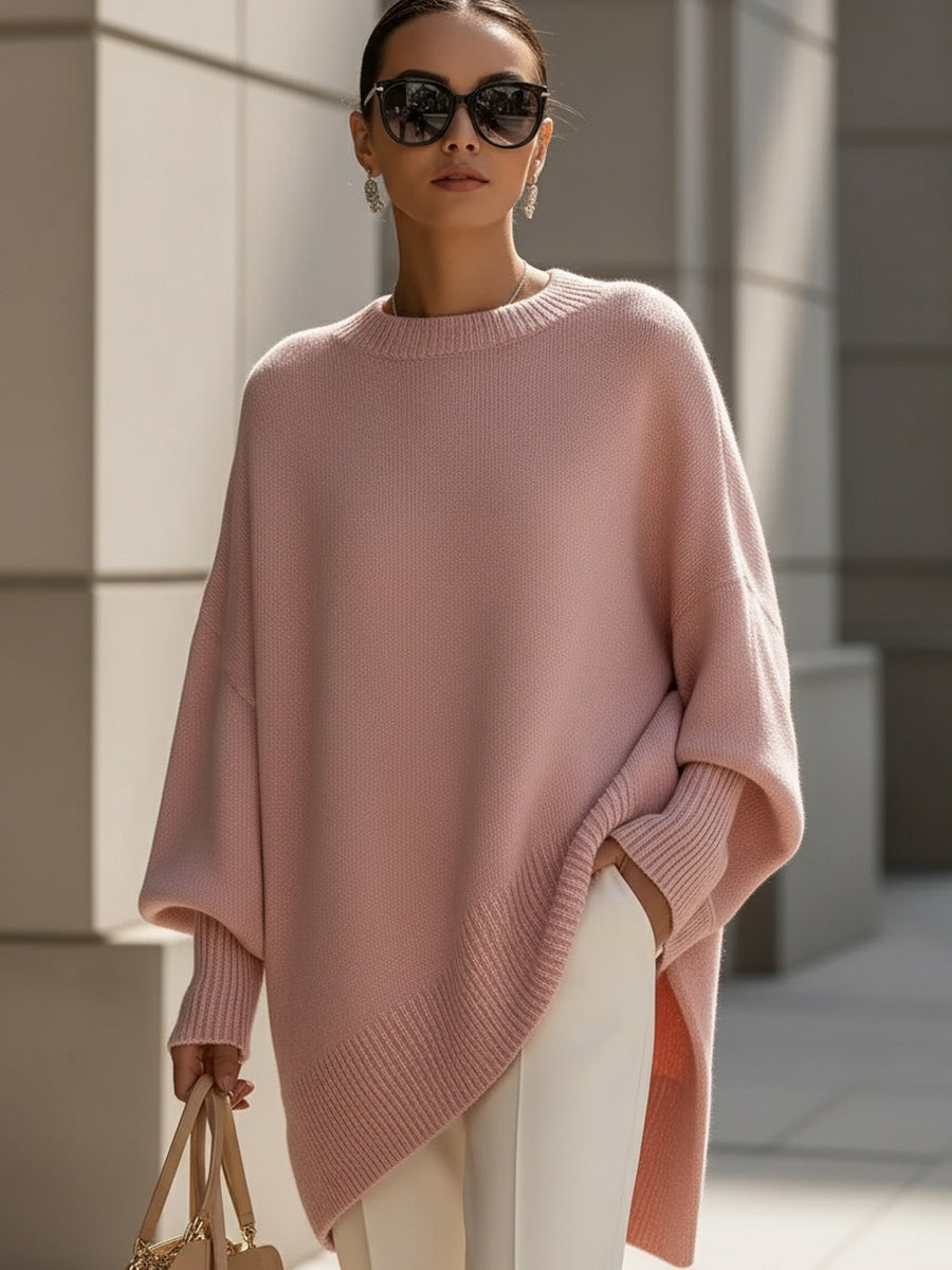 Pull oversize femme à col rond et manches larges