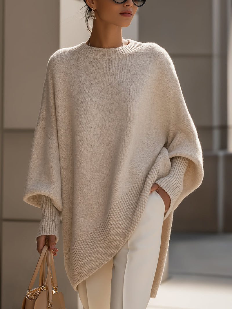 Oversize sweater til damer med rund hals og lange ærmer