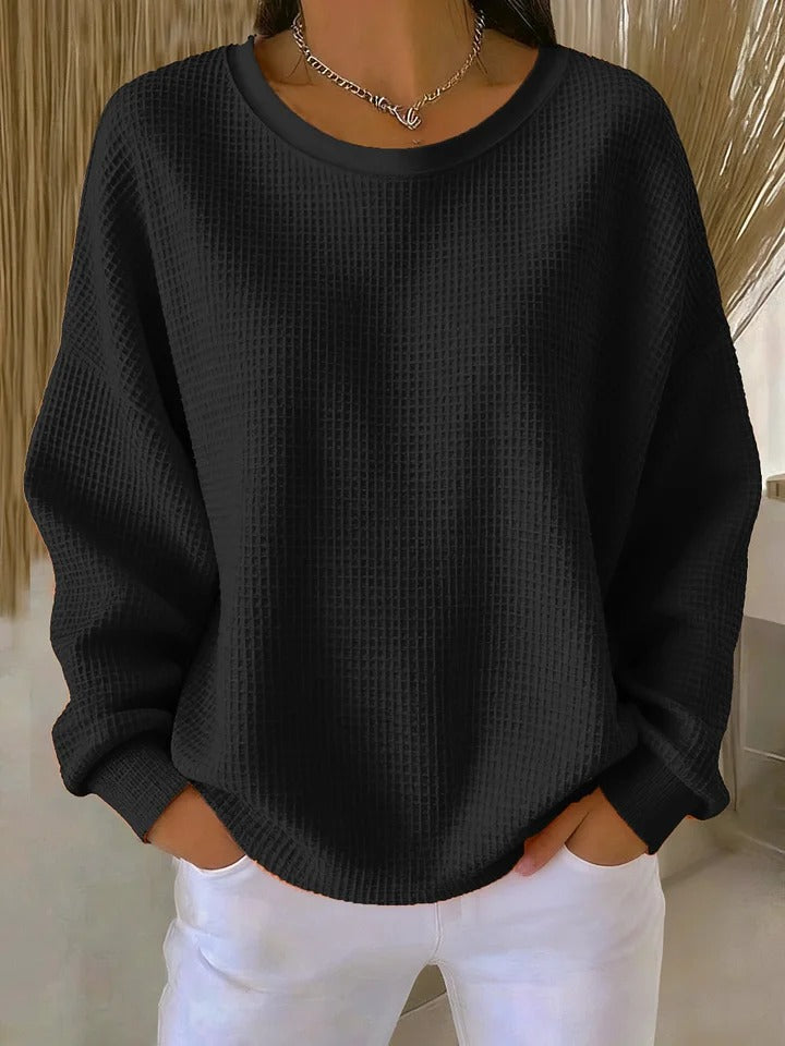 Camisola de mulher com textura em favo, decote redondo e corte folgado