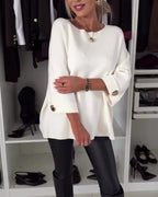 Maglione donna con scollo rotondo, manica 3/4, bottoni