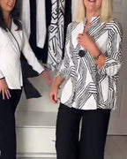 Bluse til damer med geometriske striber og V-hals