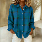 Pull femme à carreaux, col et boutons