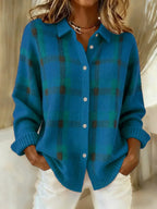 Camisola de mulher xadrez com gola e botões