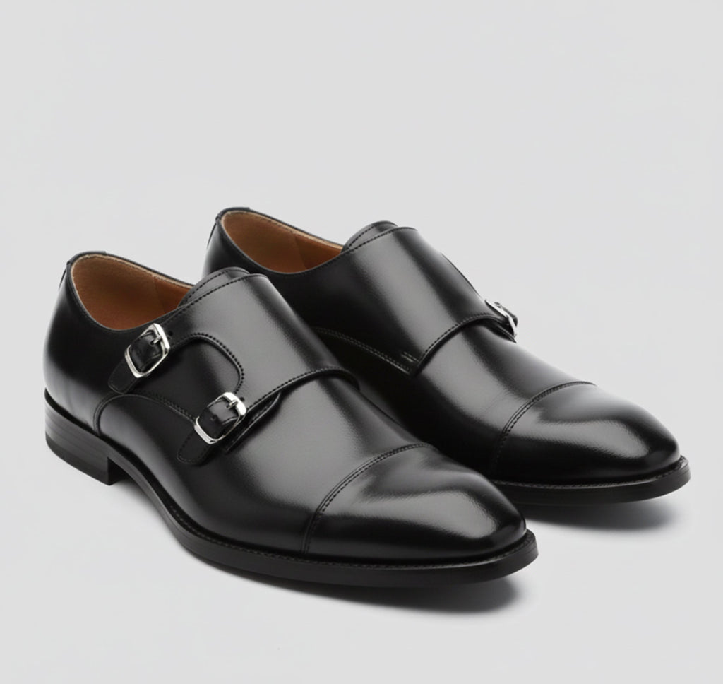 Zapatos monk de hombre con doble hebilla y acabado liso