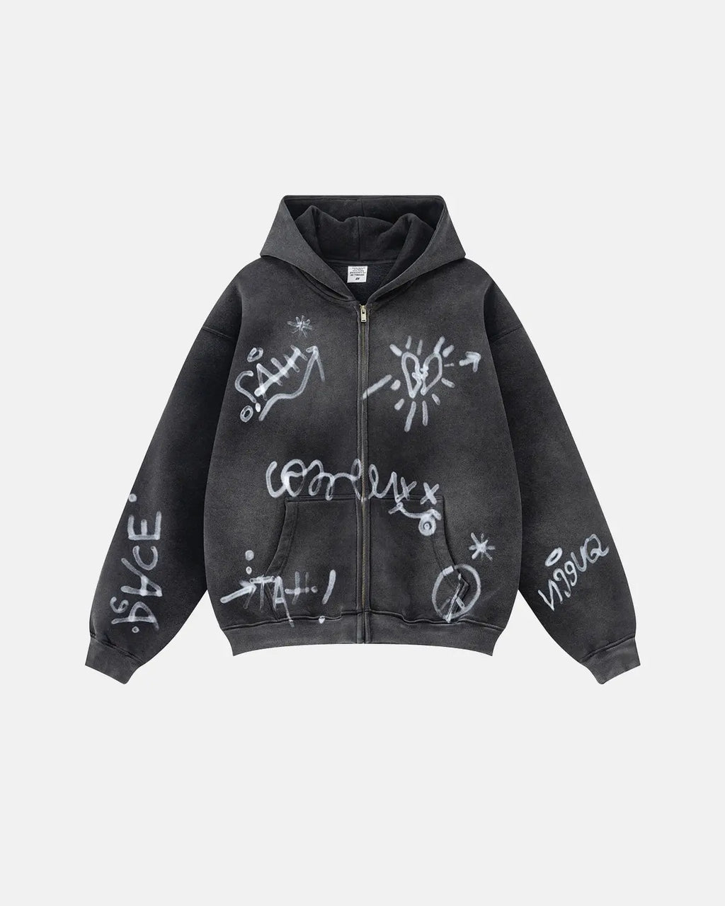 Unisex hættetrøje med lynlås og graffitiprint