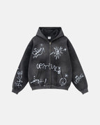 Unisex hættetrøje med lynlås og graffitiprint