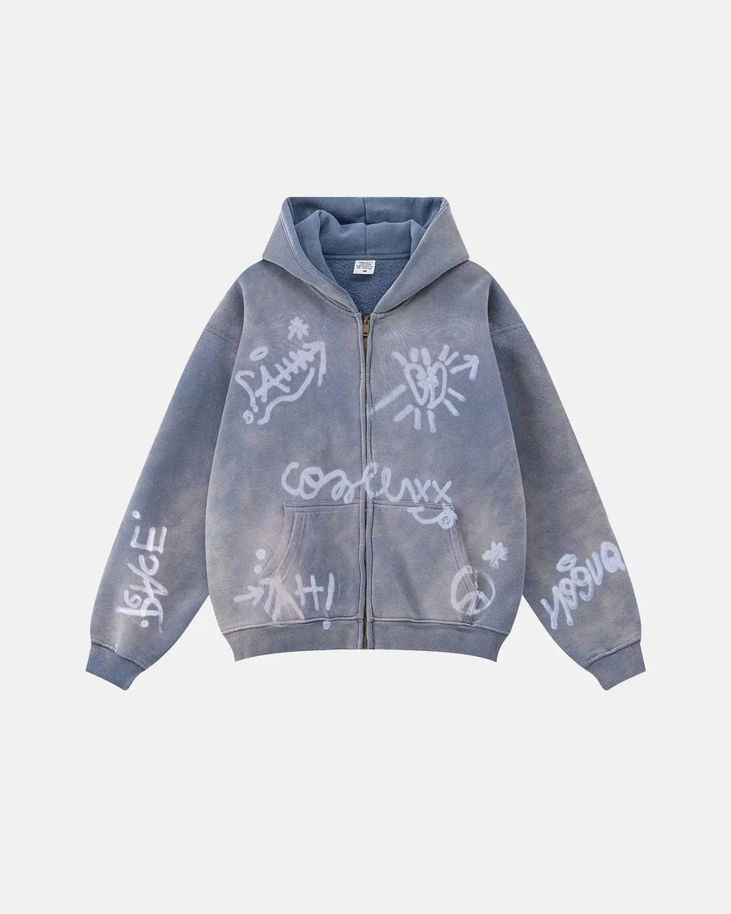 Unisex hættetrøje med lynlås og graffitiprint