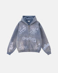 Unisex hættetrøje med lynlås og graffitiprint