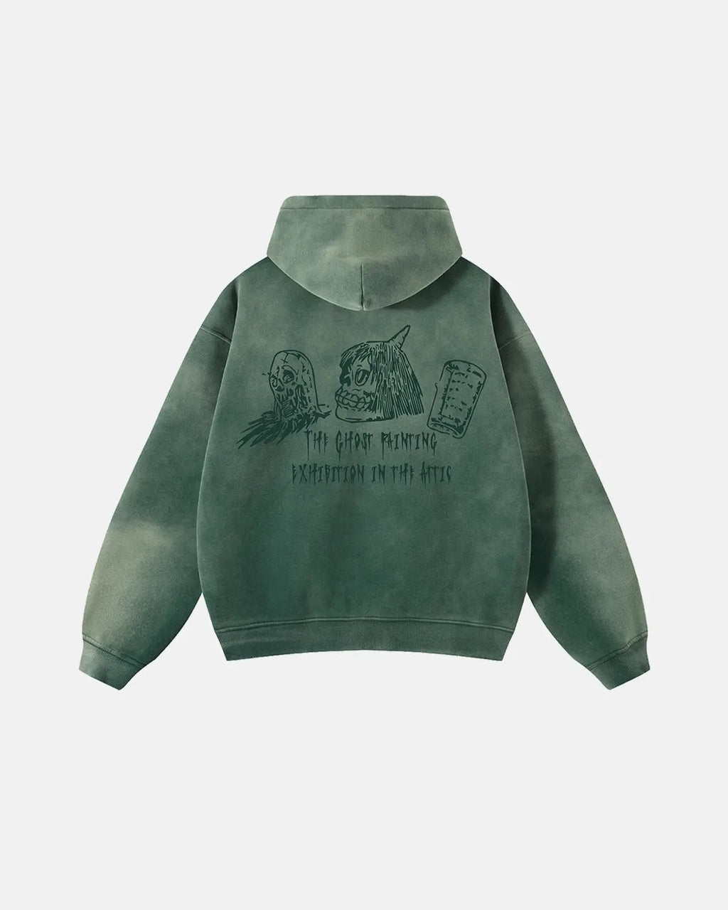 Sweatshirt verde unissexo com capuz e fecho de correr, com gráfico