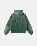 Sweatshirt verde unissexo com capuz e fecho de correr, com gráfico