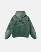 Sweatshirt verde unissexo com capuz e fecho de correr, com gráfico