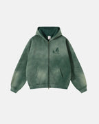 Sweatshirt verde unissexo com capuz e fecho de correr, com gráfico
