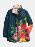 Women's Quilted Floral Jacket With Zipper Closure