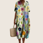 Rochie de vară înflorată de damă, croi vaporos, pentru zi cu zi