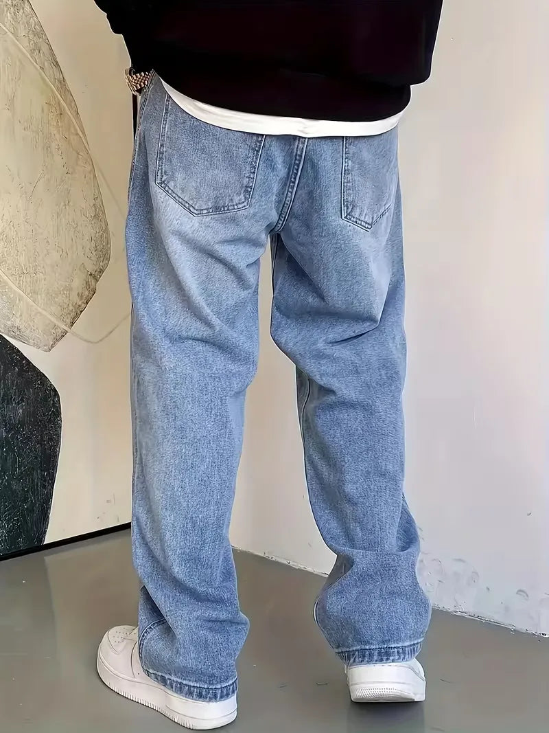 Lige jeans til mænd i lyseblå med fem lommer