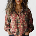 Women's Floral Blouse With Long Sleeves and Buttons