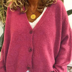 Cardigan donna in maglia con scollo a V e bottoni